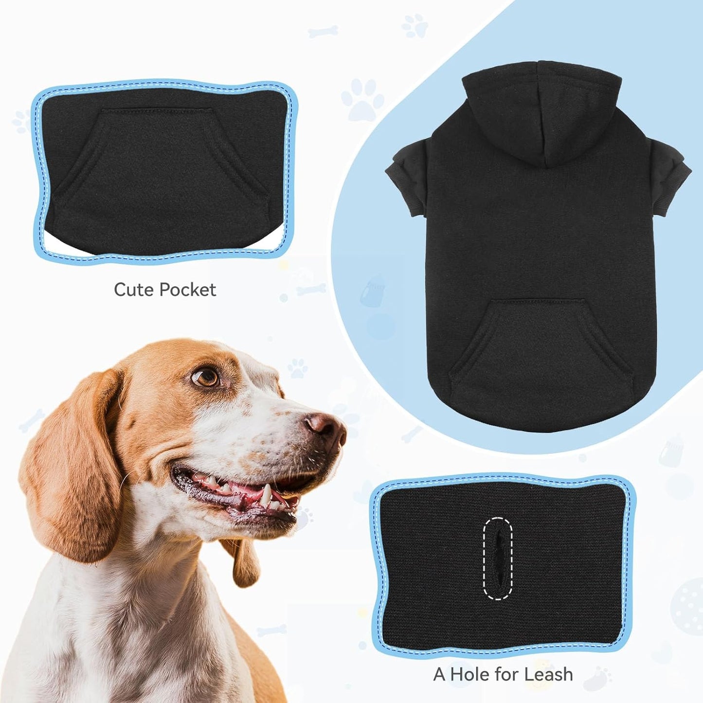 Dog Sweaters for Small Dogs Dog Hoodie Pet Sweater Soft Solid Brushed Fleece Pet Clothes Hoodie Sweatshirt with Pocket(Black-S)