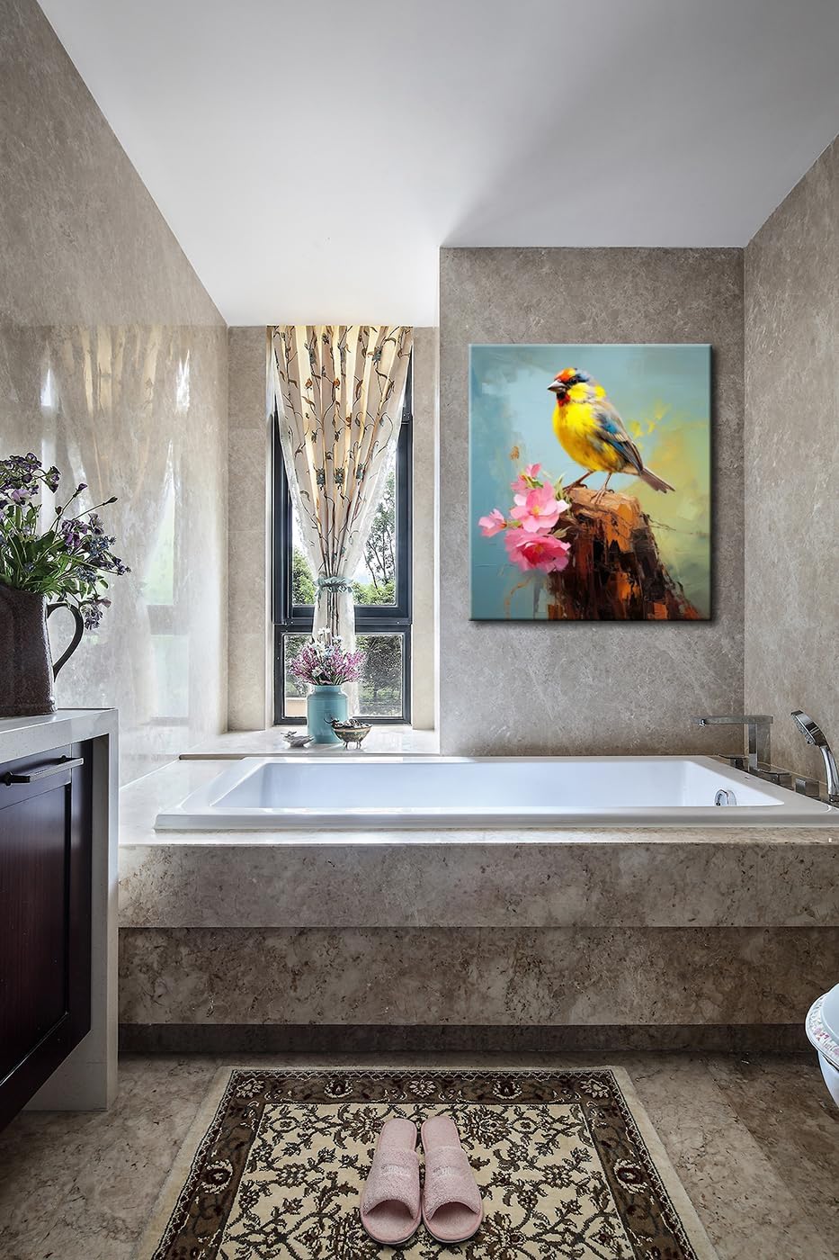 Bathroom Bird Decor Wall Art, Watercolor Bird Picture Canvas Wall Art Decor for Living Room Farmhouse Bathroom Decoration Framed Office Decor Kitchen Accessories 12"x15" 1 PCS