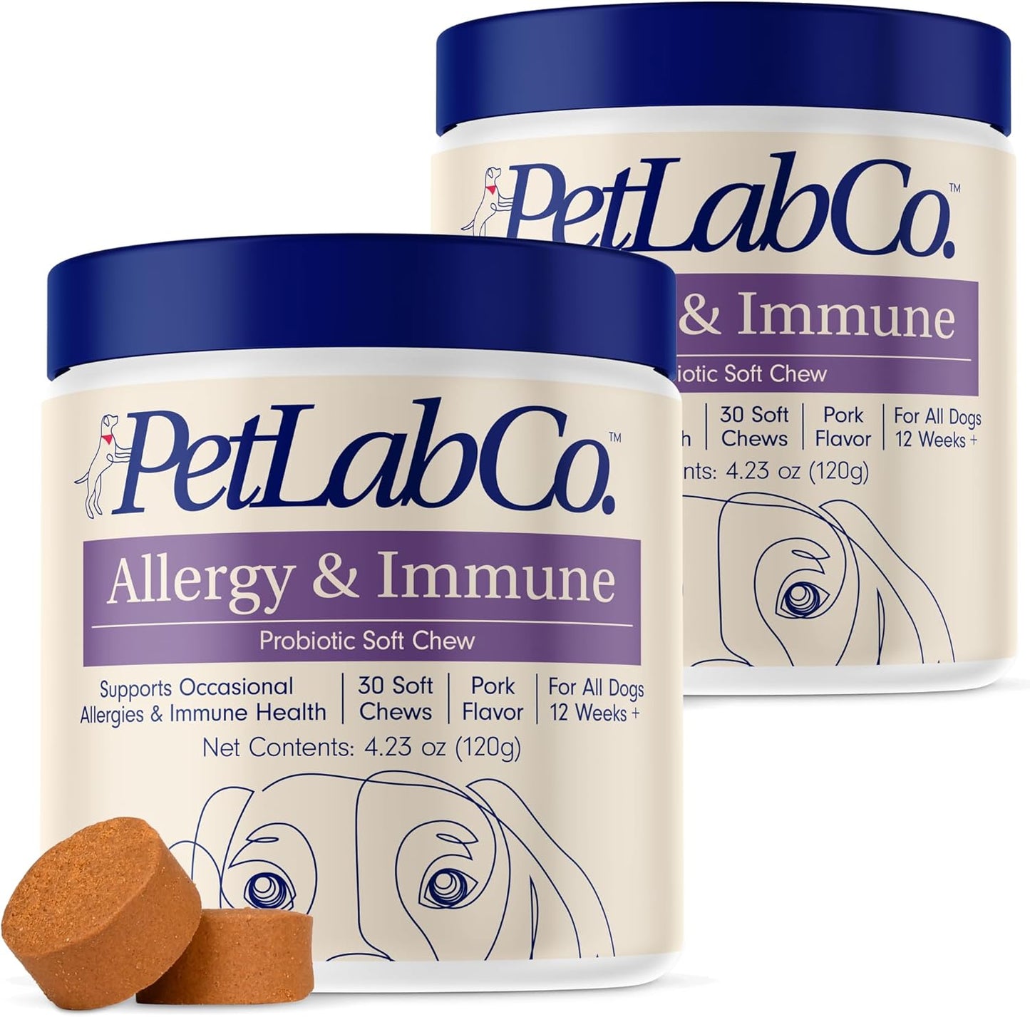 PetLab Co. Allergy & Immune Probiotics for Dogs, Support Seasonal Allergies, Gut & Digestive Health - Pork Flavor - 30 Soft Chews - Pack of 2 - Packaging May Vary