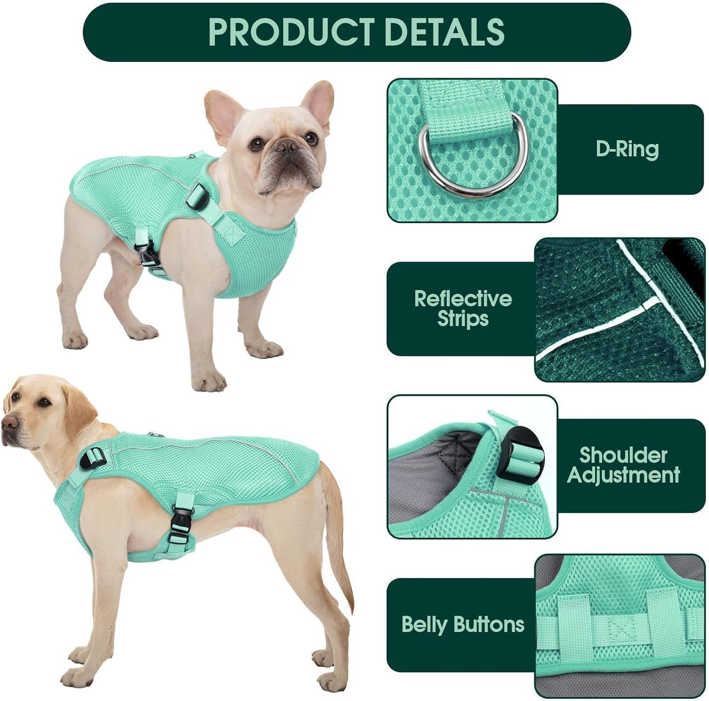 Kuoser Dog Cooling Vest, Pet Cooler Coat, Breathable Doggie Cool Jackets for Medium Dogs, Reflective Cooling Harness, Puppy Summer Essentials Green L
