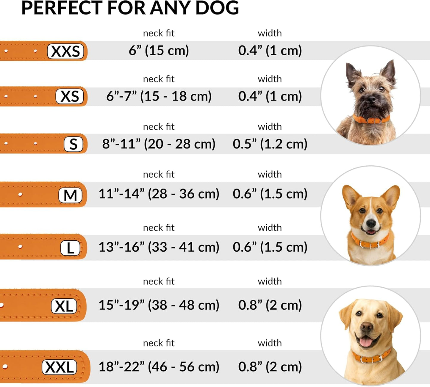 CollarDirect Rolled Leather Dog Collar, Soft Padded Round Puppy Collar, Handmade Genuine Leather Collar Dog Small Large Cat Collars 13 Colors (6 Inch, Orange Smooth)