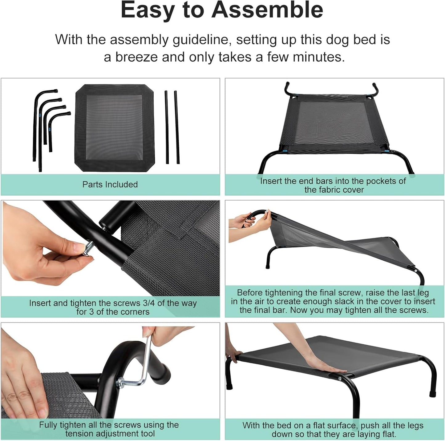 50" Lx35 Wx8 H Cooling Elevated Dog Bed for Large Dogs with Non-Slip Floor Protectors & Breathable Mesh, Raised Indoor & Outdoor Dog Cot Pet Hammock, Grey