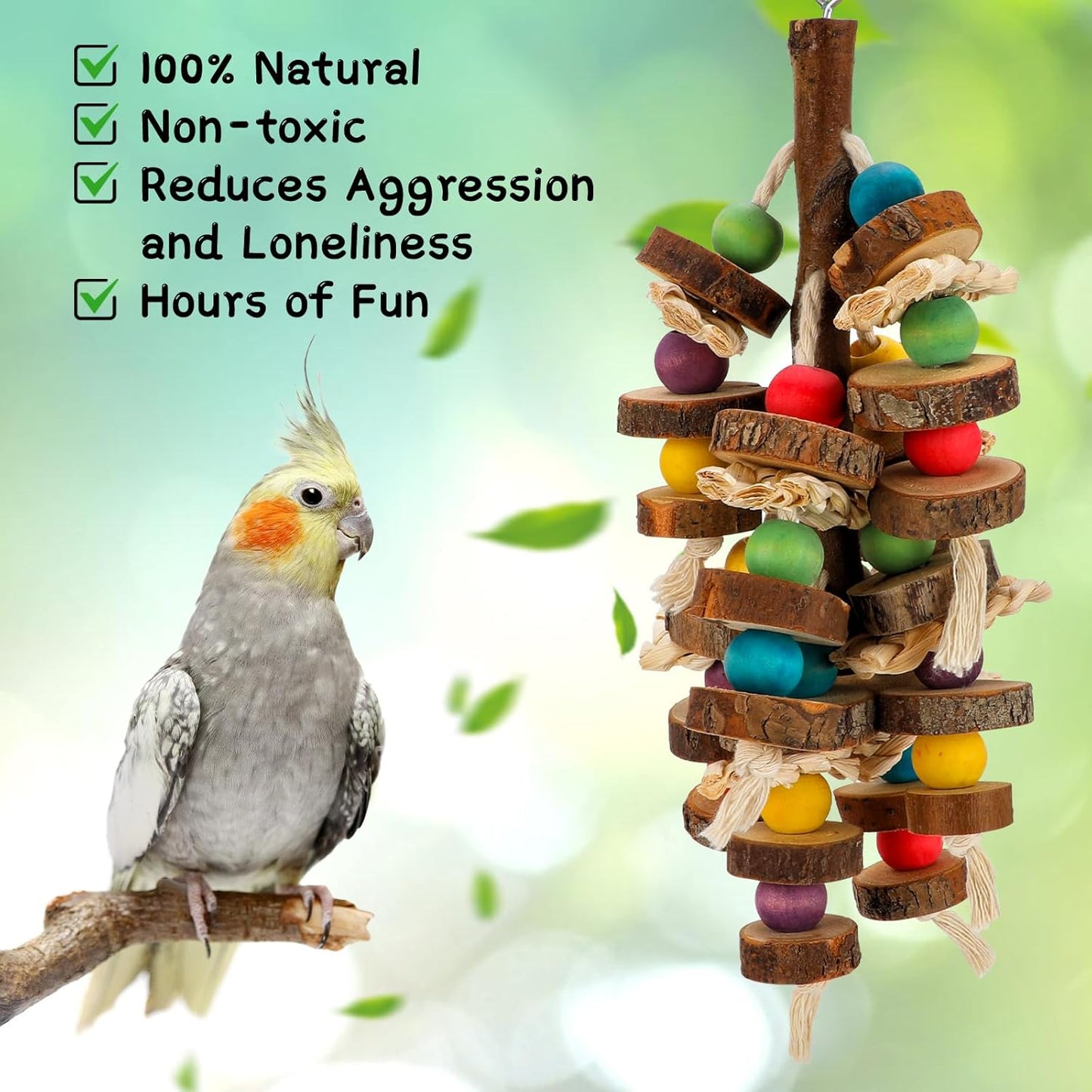 Rypet Wood Bird Chewing Toys for Cage Wall, Wooden Bird Cage Toy for Helping to Trim Beak, Birds Toys Parrot Toy for African Grey Parrots Cockatoos Amazon Parrot and Other Small to Medium Parrots