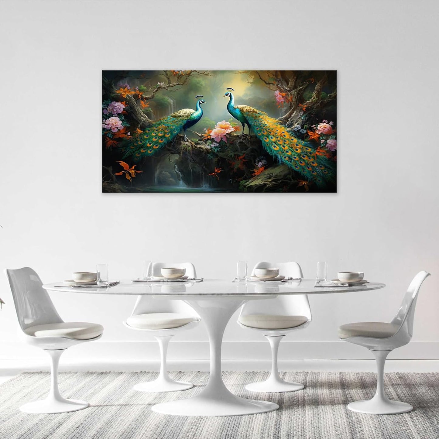 Large Peacock Wall Art Aesthetic Bird Canvas Living Room Pictures Framed Prints Floral Modern Wall Decor Painting Artwork for Bedroom Dining Office Home 60"x30"