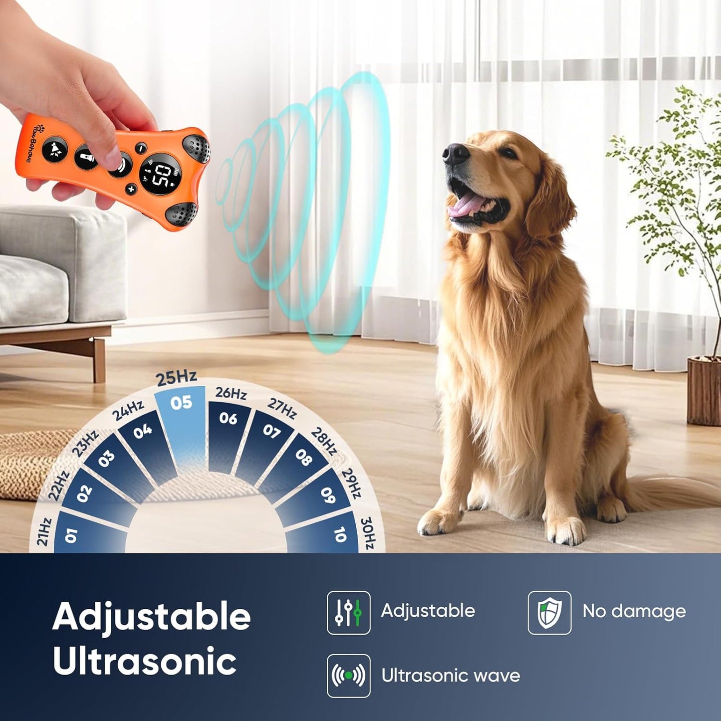 Adjustable Ultrasonic Dog Trainer – World's First Variable Frequency Pet Behavior Corrector with 10 Level Ultra Sound, 18 Dog Whistles, Anti-Bark Flashlight, Humane Dog Deterrent (Orange)