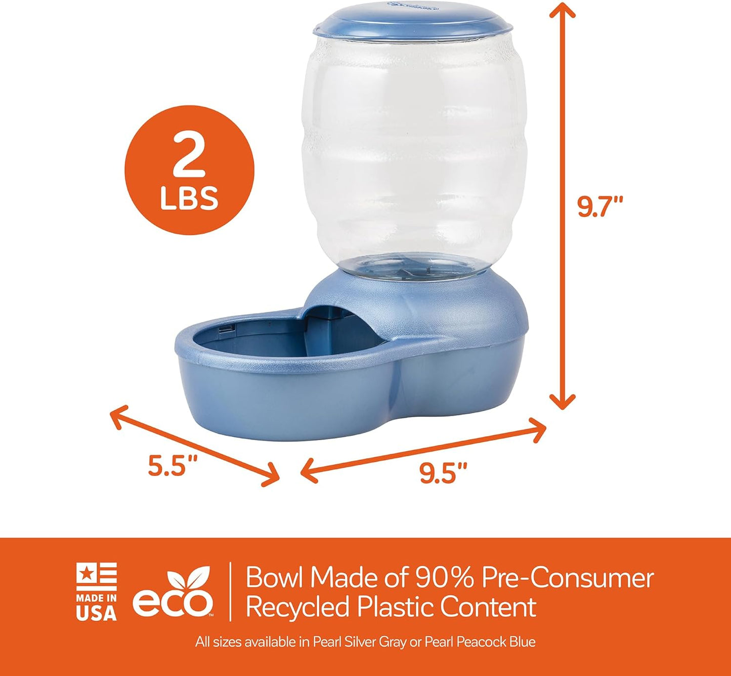 Petmate Replendish Gravity Feeder W/Microban, Pearl Peacock Blue, 2 LB, Made in USA