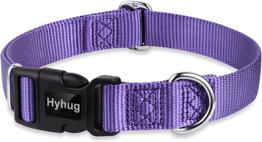 Hyhug Pets Solid Color Classic Regular Heavy Duty Basic Collar for Large Dogs, Unique Design Adjustment Triglide Slide (Buckle) Can Attached Name Tag Accessories. (Large, Ultra Violet)