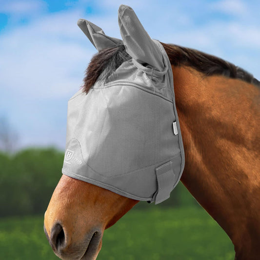 Harrison Howard UV-proof Multi-Function Fabrics Thick Fleece Padding Horse Fly Mask Half Face with Ears Original Grey Horse Large