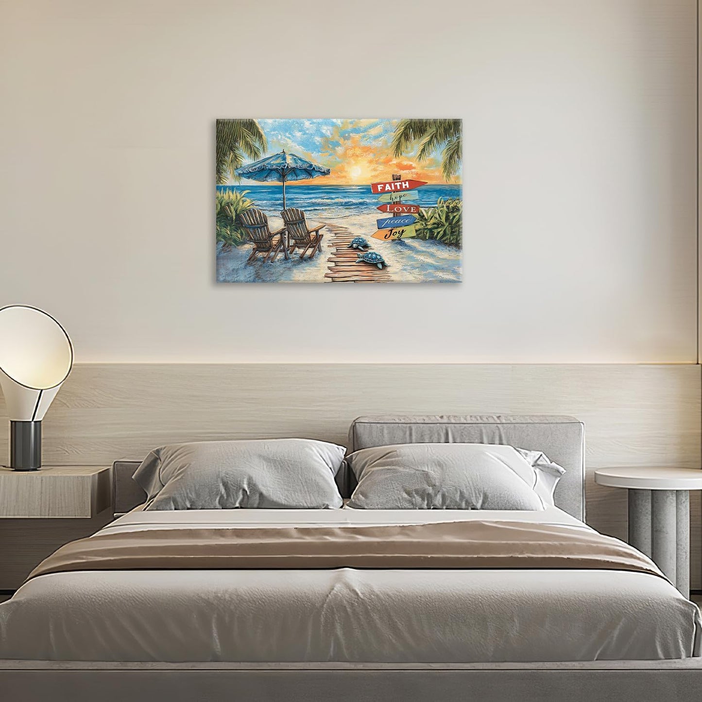 Beach Ocean Bathroom Pictures Wall Art, Seaside Coastal Bathroom Wall Decor, Sunrise Framed Painting Canvas Artwork for Bedroom Living Room Decorations 24"L x 16"W