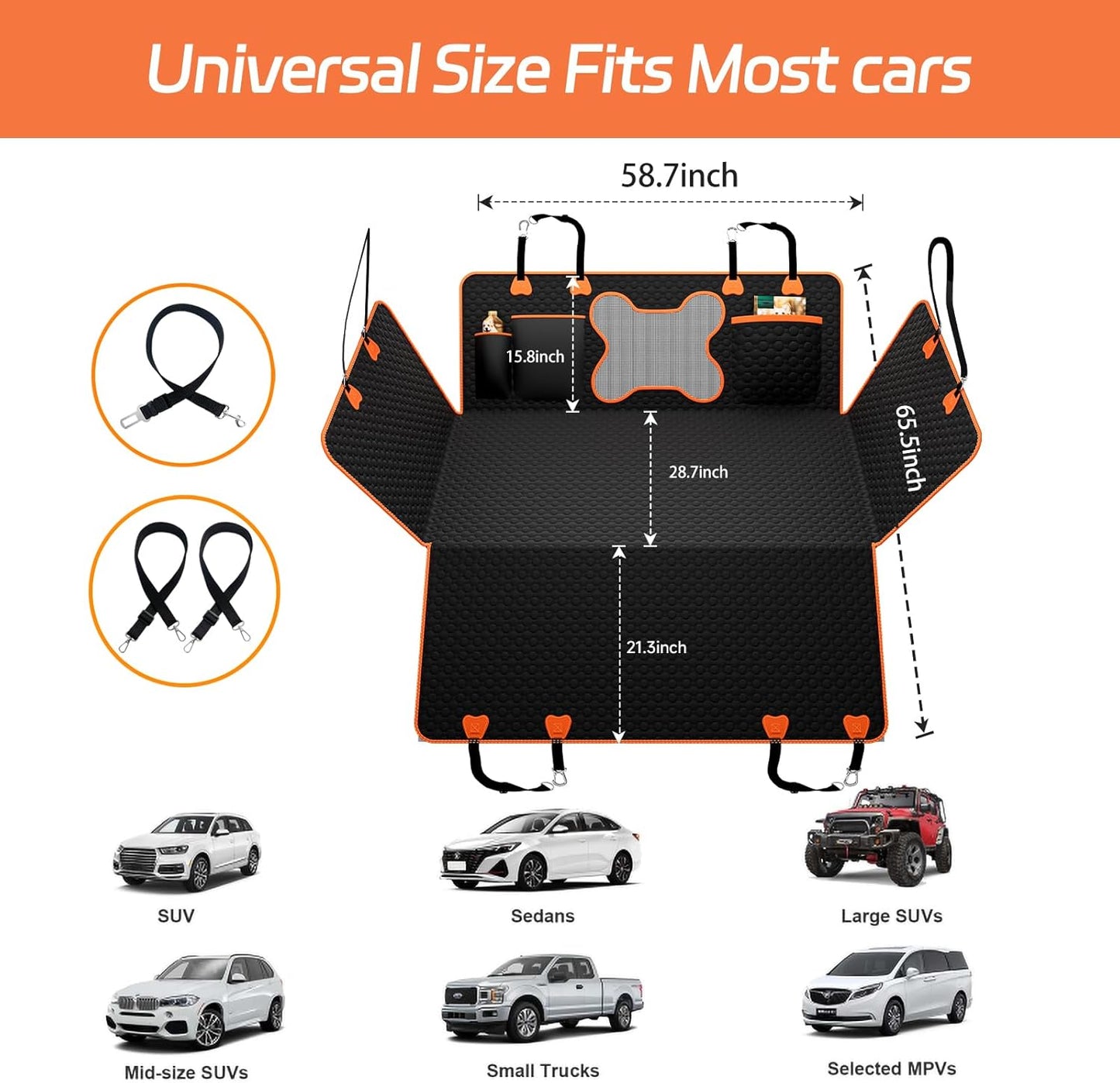 Hard Bottom Dog Car Seat Cover for Back Seat – Waterproof Nonslip Hammock Extender for Trucks & SUVs, Heavy Duty Pet Protector, Black Oxford Fabric