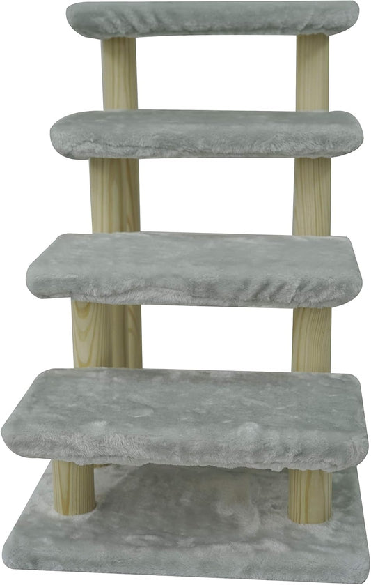 Cowboy Wooden pet Stairs 4-Step pet Ladder cat Dog Easy Stairs with Detachable Carpet for high Bed and Couch (Gray)