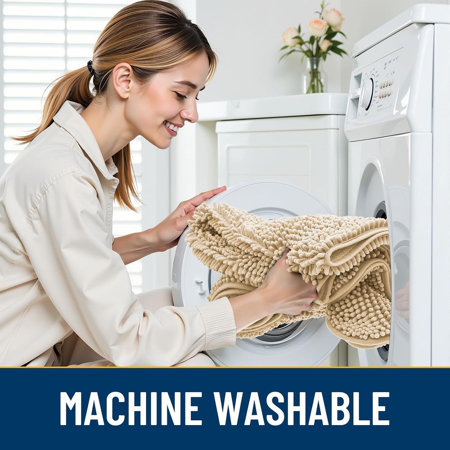 Smiry Dog Door Mat for Muddy Paws 47x24, Absorbs Moisture and Dirt Doormat, Non-Slip Washable Quick Dry Chenille Front Door Mat Indoor Entrance, Entryway Carpet for Inside Floor, Beige