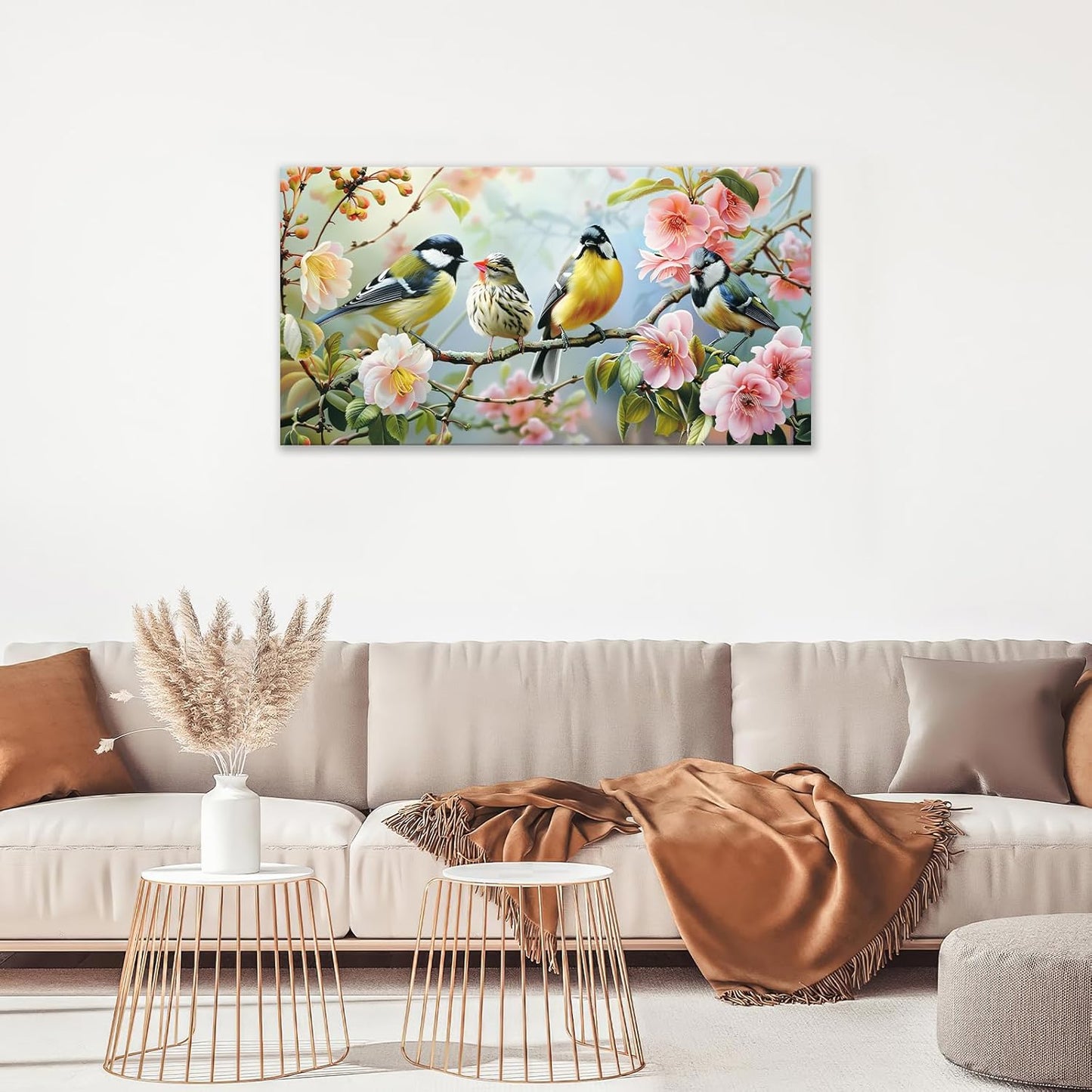 Large Birds Wall Art for Living Room Spring Flower Nature Art Big Space Size Framed Bedroom Office Canvas Prints Pictures Painting Artwork Office Bedroom Home Decor 60"x30"