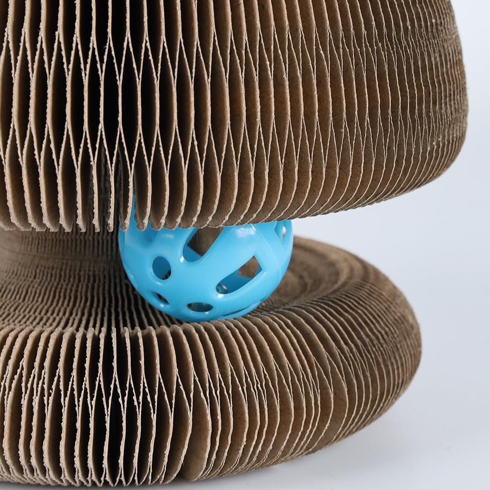 Kitty Curls Cat Toy Kurlz, Interactive Scratch Pad, Foldable Accordion,Cat Recyclable Scratcher with Ball (Orange)