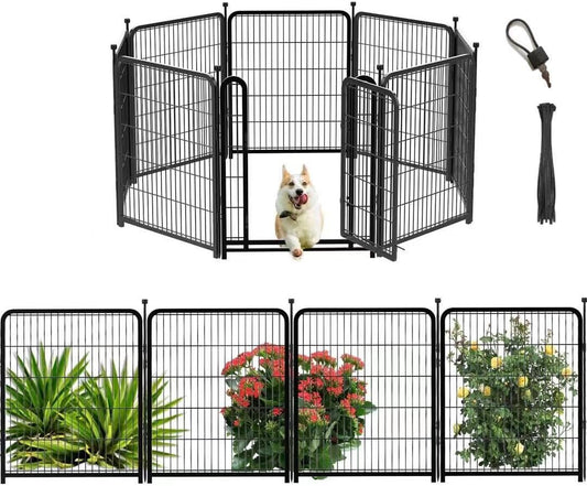 Dog Playpen 24 inch(H) 8 Panels Dog Fence Outdoor for Yard. Wide Door Low Threshold，Metal Dog Pen Heavy Duty Pet Puppy Exercise Pen for Rv Camping Garden Yard, Total 15.7 Ft(L)