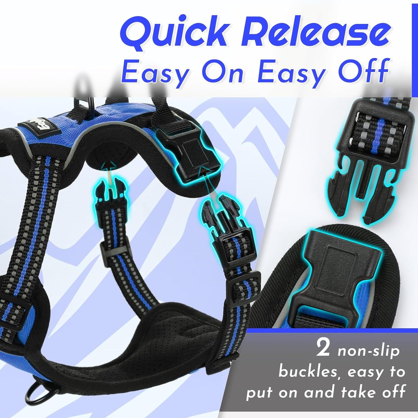 Eagloo Small Dog Harness No Pull, Service Vest with Reflective Strips and Control Handle, Adjustable and Comfortable for Easy Walking, No Choke Pet Harness with 2 Metal Rings, Blue, XS