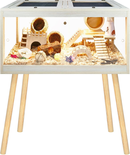 Prolee Hamster Cage Chewproof, Mice and Rat Habitat with Transparent Sides, Hamster Cage with Openable Mesh Top, Solid Built with Lock Design and Leg Stand, 32" Wide