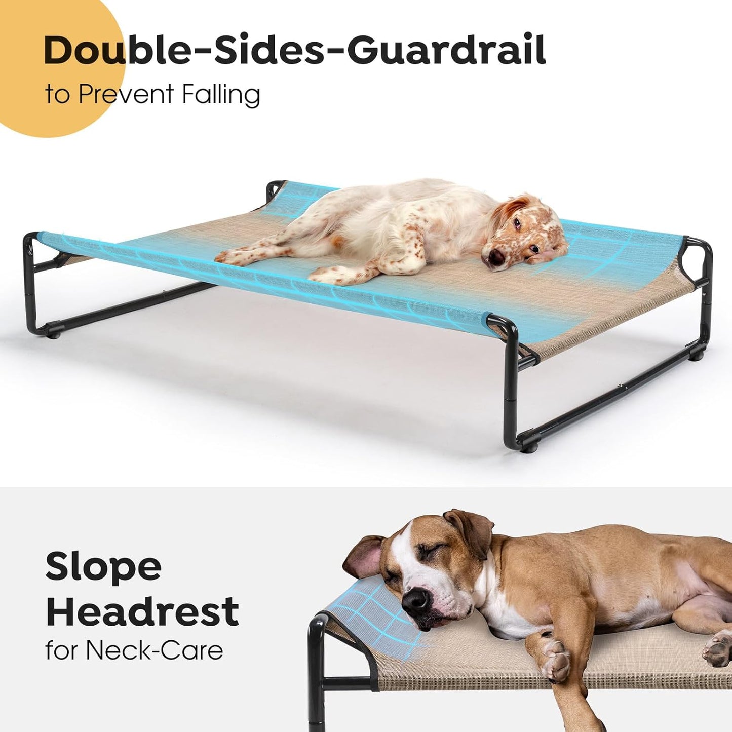 Veehoo Original Outdoor Elevated Dog Bed, Cooling Raised Dog Cot for Large Dogs, Portable Standing Pet Hammock Platform with Washable Breathable Mesh, No-Slip Feet, XX-Large, Beige Coffee, CWC2201