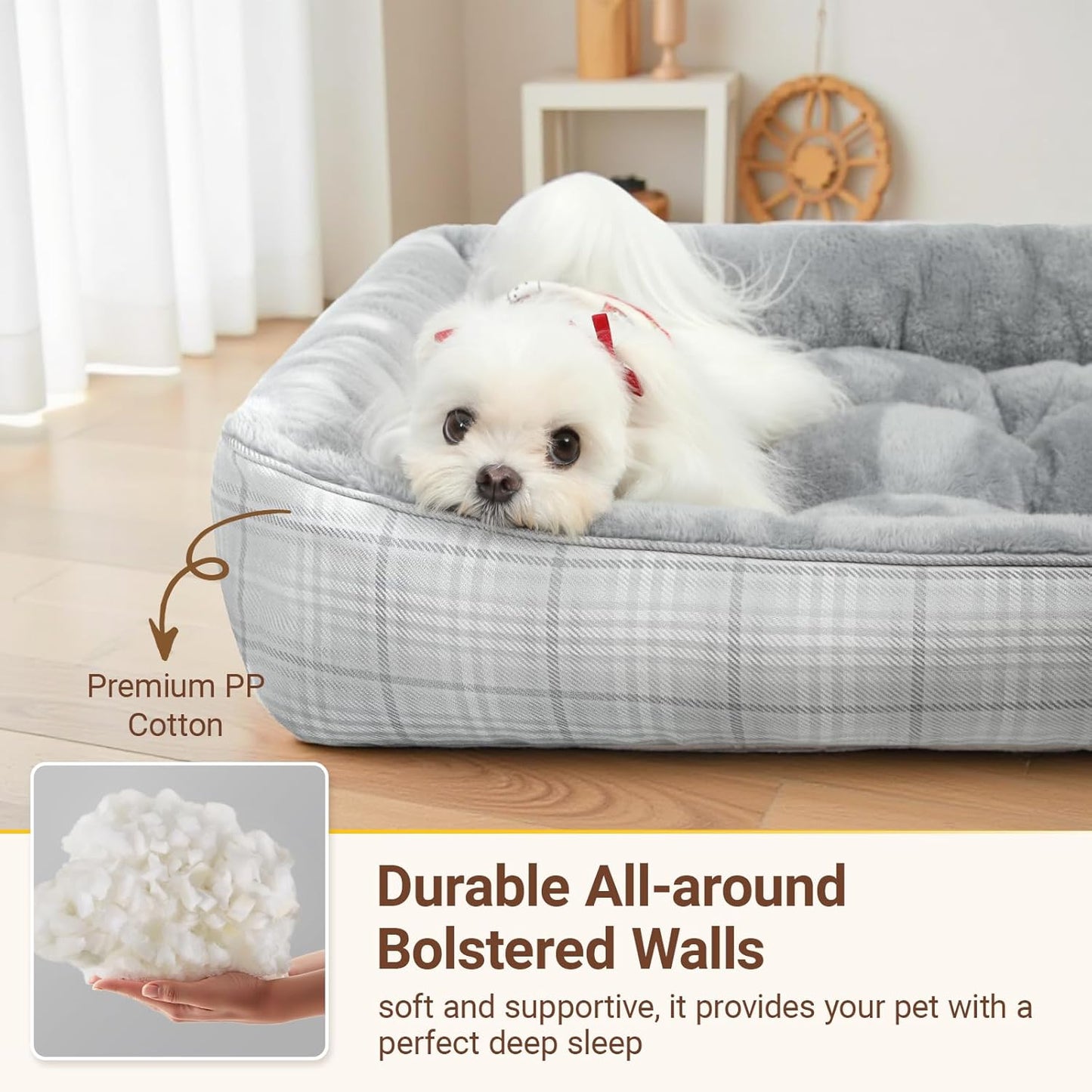 MIHIKK Rectangle Dog Beds for Small Dogs & Cats, Orthopedic Sleeping Pet Bed for Couch with Durable Puppy Cuddler and Anti-Slip Bottom Machine Washable 20 * 18 Inch (Gray)