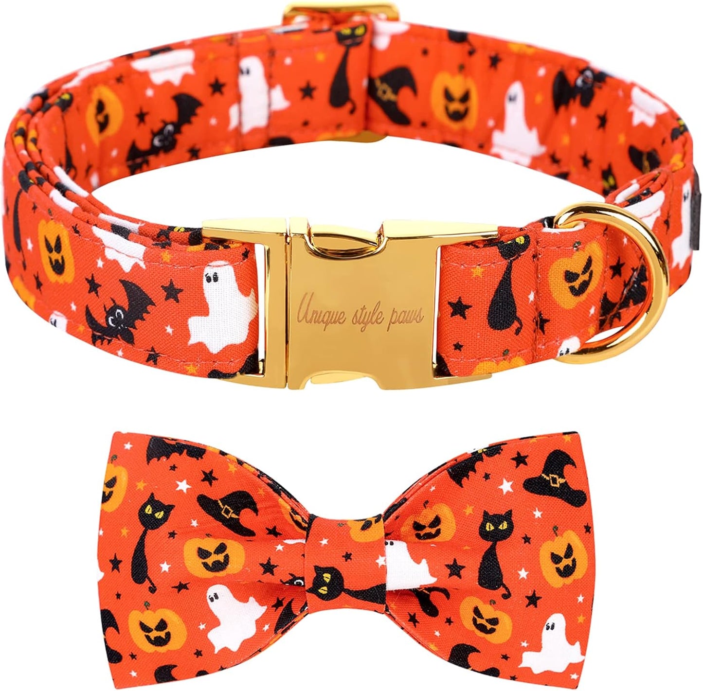 Unique style paws Halloween Dog Collar with Bow Tie Cotton Adjustable Puppy Collar for Small Medium Large Dogs-L