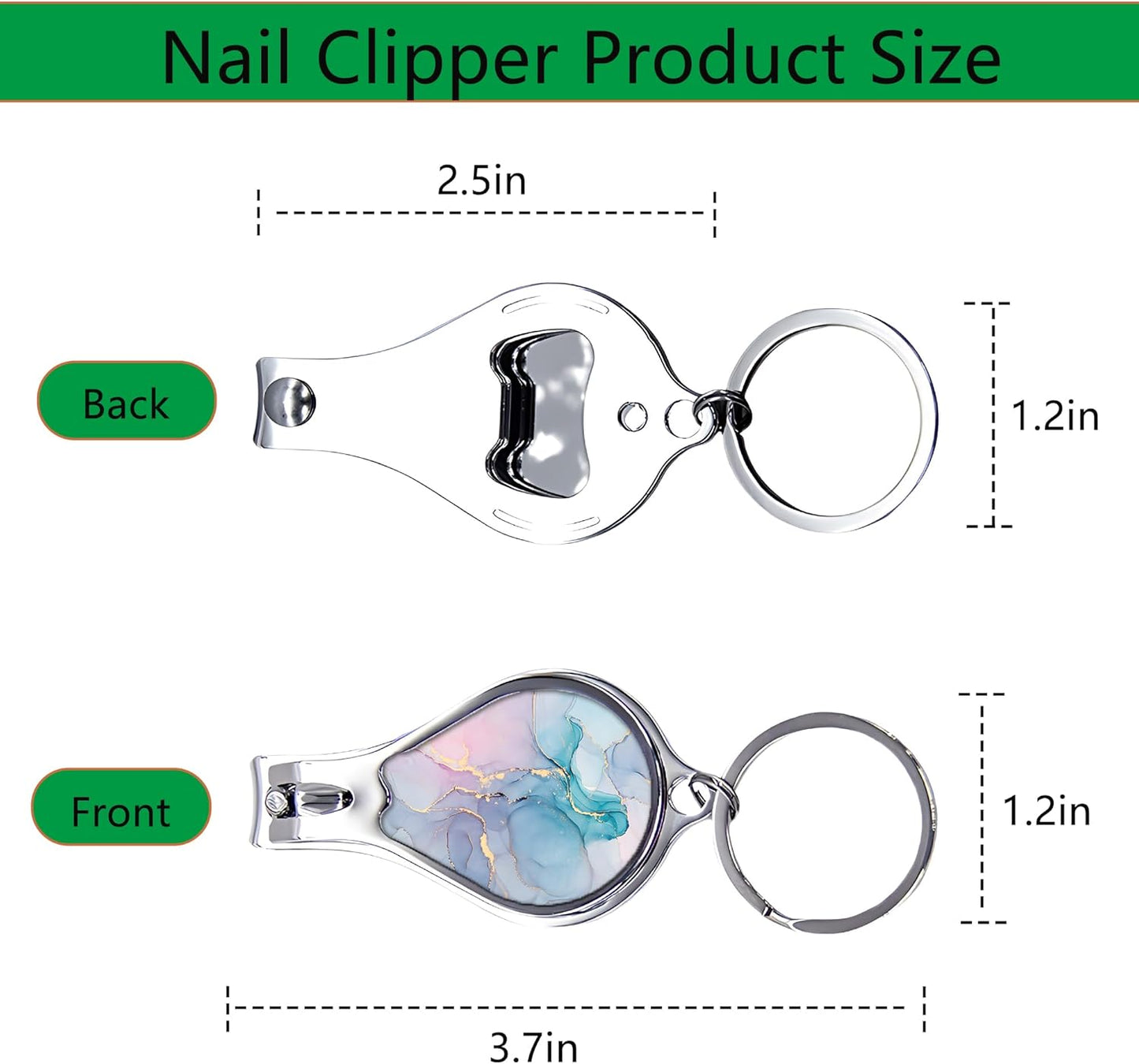 Nail Clippers with Key Chain Cute Stainless Steel Nail Cutter with File Professional Toenail Clipper for Men Multifunction Toenail Clipper 2 Pack Nique Cutter for Adult(Marble)