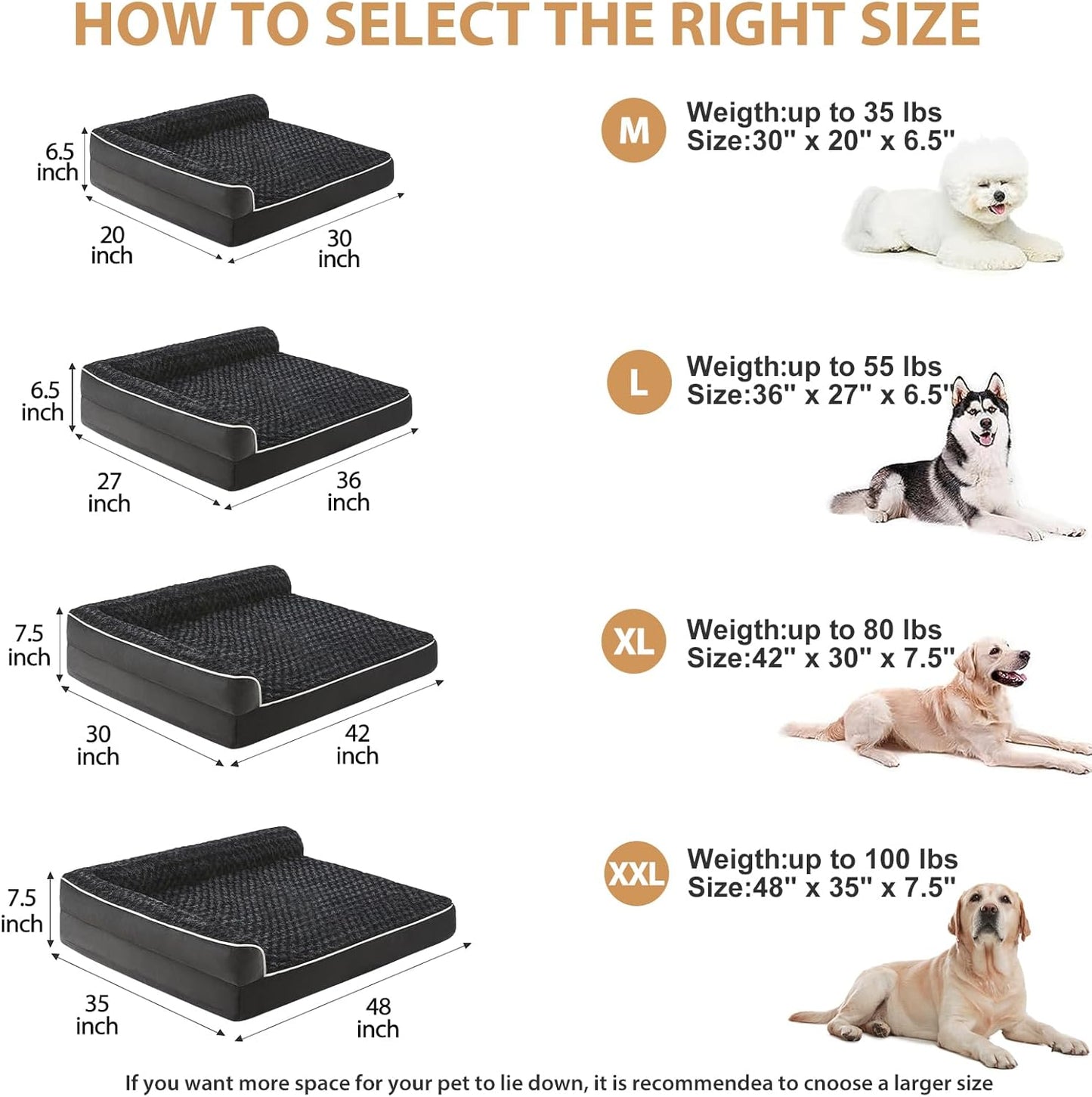 BFPETHOME Orthopedic Dog Beds for Large Dogs-Waterproof Sofa Pet Bed with Removable Washable Cover, Big Dog Bed with Waterproof Lining and Nonskid Bottom,Pet Bed for Large Dogs