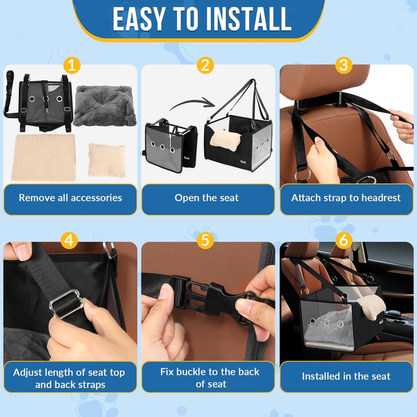 SlowTon Dog Car Seat for Small Dogs - Elevated Portable Dog Booster Seat Under 18 lbs, Pet Dog Travel Carrier with Clear Side Panel, Safety Belt and Soft Cushion