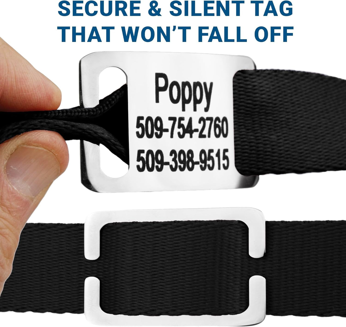 GoTags Personalized Dog Collar with Nameplate, Adjustable Dog Collar with Custom Engraved Slide On Pet ID Tag in Stainless Steel, Silent, No Noise Dog Tag (Charcoal, X-Small)