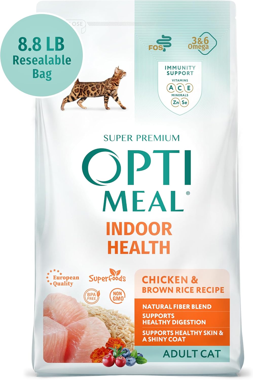 OPtimeal Indoor Cat Dry Food- Chicken & Brown Rice Healthy Recipe Cat Food Dry for Adult Cats - Proudly Ukrainian