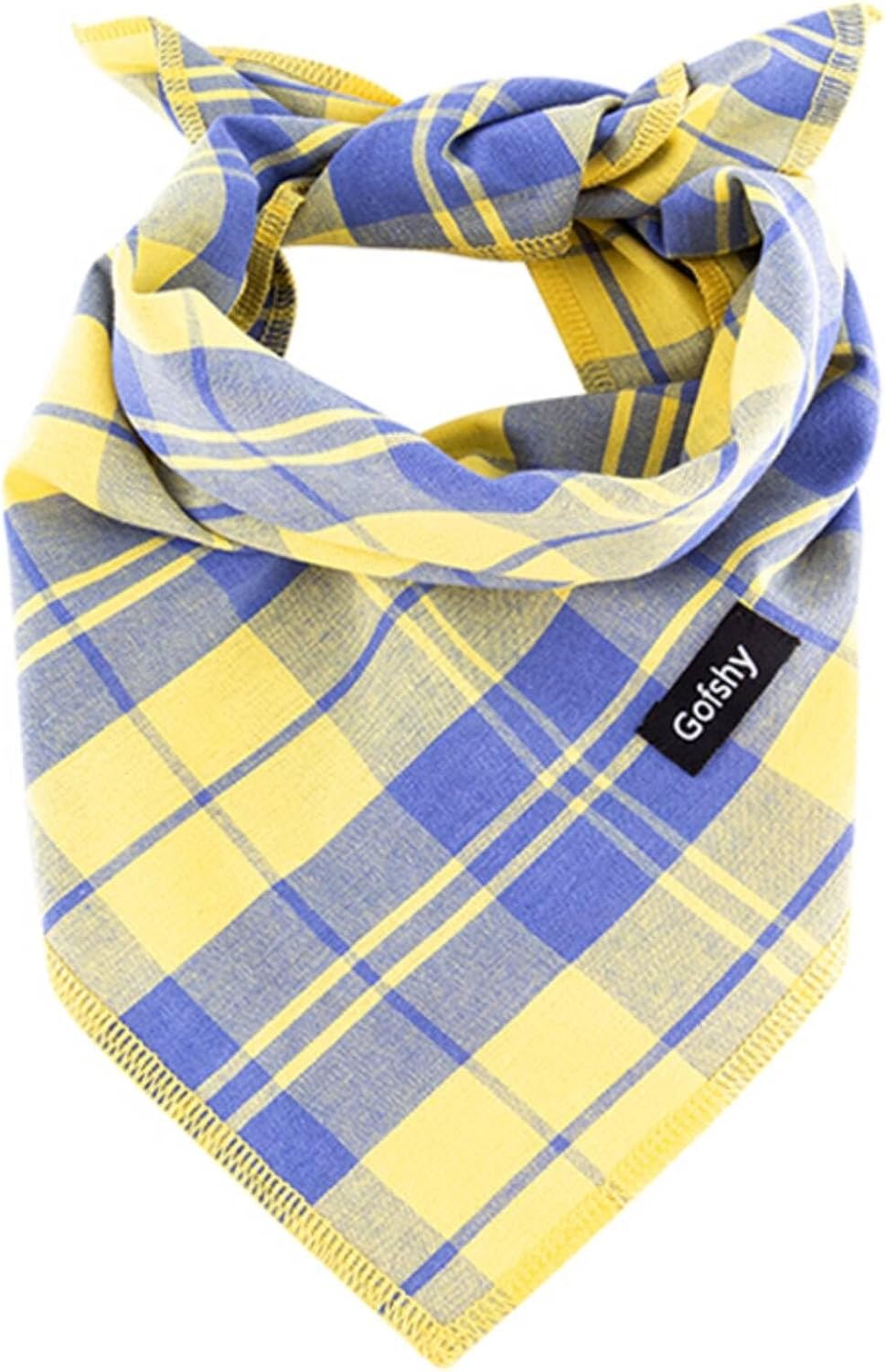 Summer Dog Bandana Small-Dog Scarf Vibrant Color Yellow Blue Plaid Printing Adjustable Bib Handkerchief Accessories for Small Dogs Cats (S)