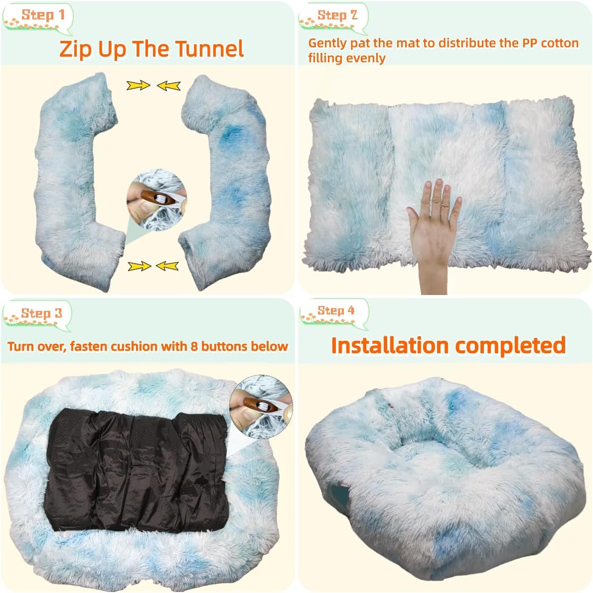 XxingSheep XL Cat Tunnel with Bed for Indoor Cats Peekaboo Cat Cave Donut Toy with Warm Mat,Azure Blue