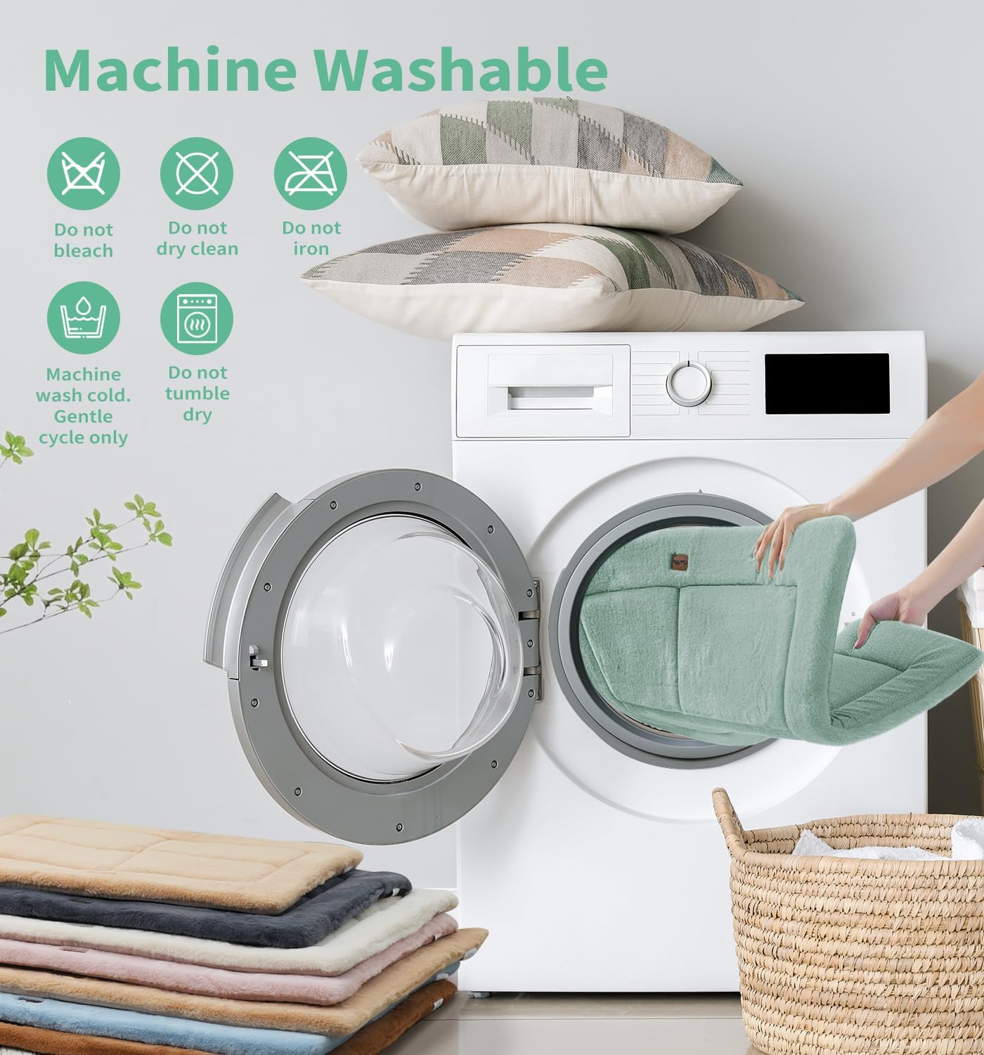 Made4Pets Dog Crate Pad Bed for Large Dogs, Washable & Reversible, Anti-Slip Kennel Mat for Cozy Sleeping, Soft Fluffy Dog Bed for Indoor & Outdoor Use, 44"x32", Green