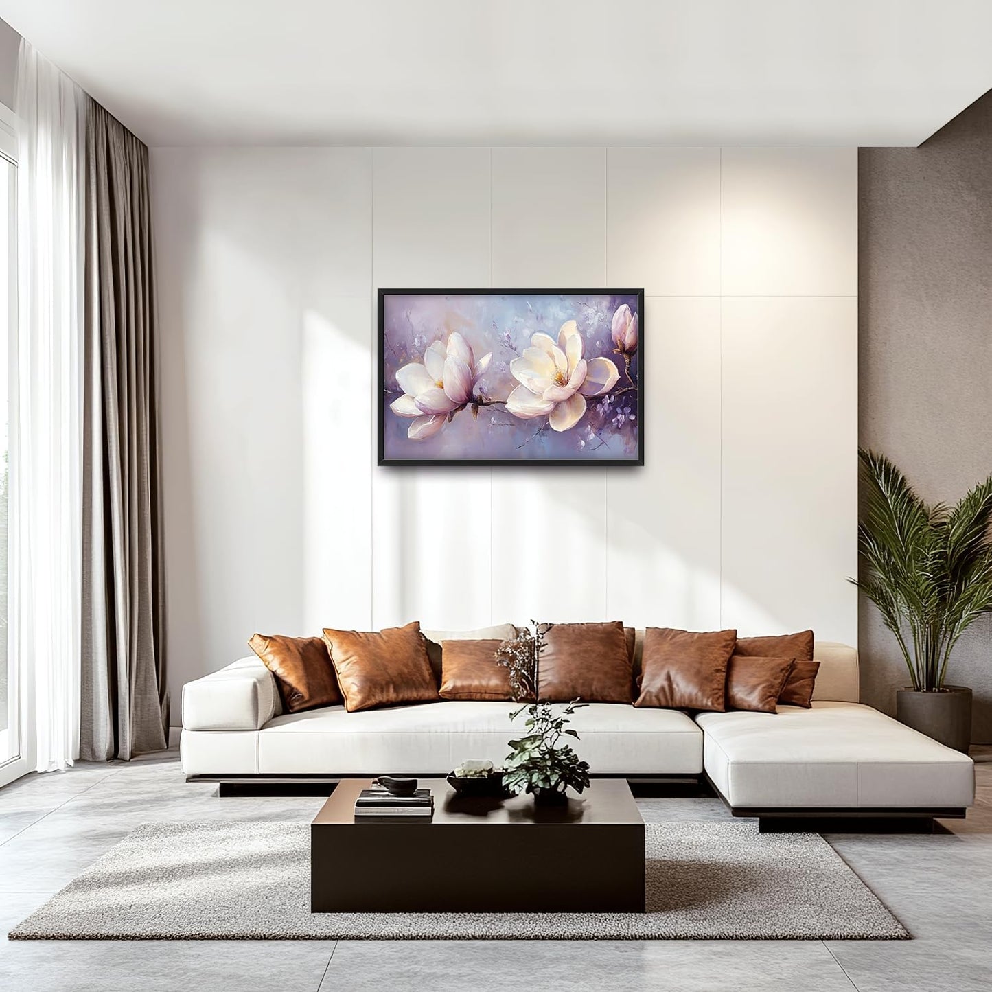 Large Floral Landscape Wall Art for Living Room, Purple Flower Canvas Oversized Wall Decor, Aesthetics Framed Pictures Painting Print Artwork for Bedroom Office 36L" x 24W"