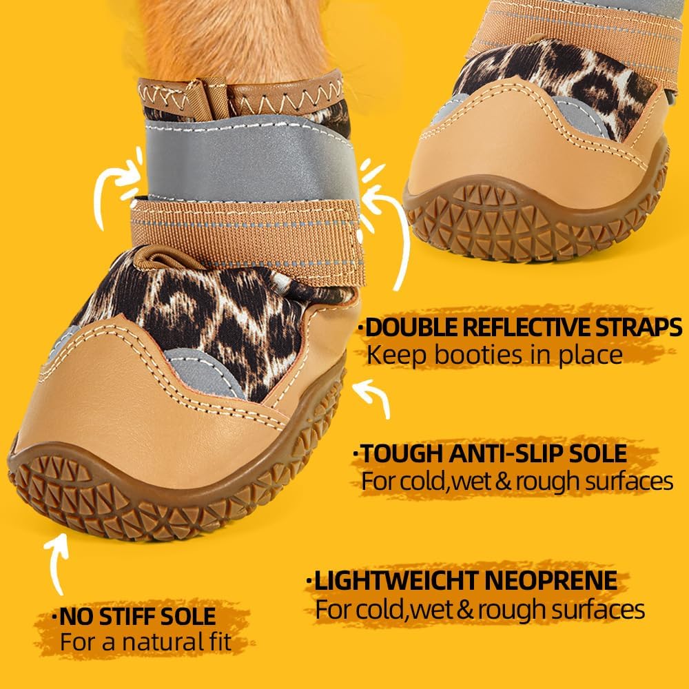 Dog Shoes for Large Dogs, Medium Dog Boots & Paw Protectors for Hardwood Floors, Outdoor Dog Booties for Hot Pavement Winter Snow Hiking, Waterproof Dog Shoes with Reflective Strips Size 3