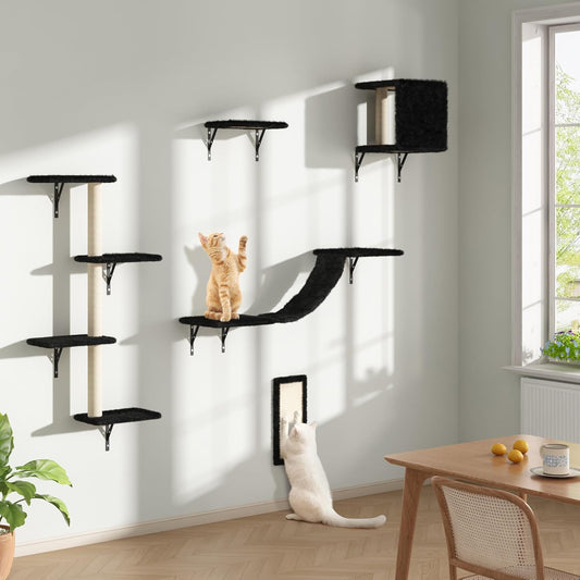 COZIWOW Wall Mounted Cat Furniture, Cat Wall Shelves and Perches, Floating Cat Shelves for Wall Set of 5 (Black)