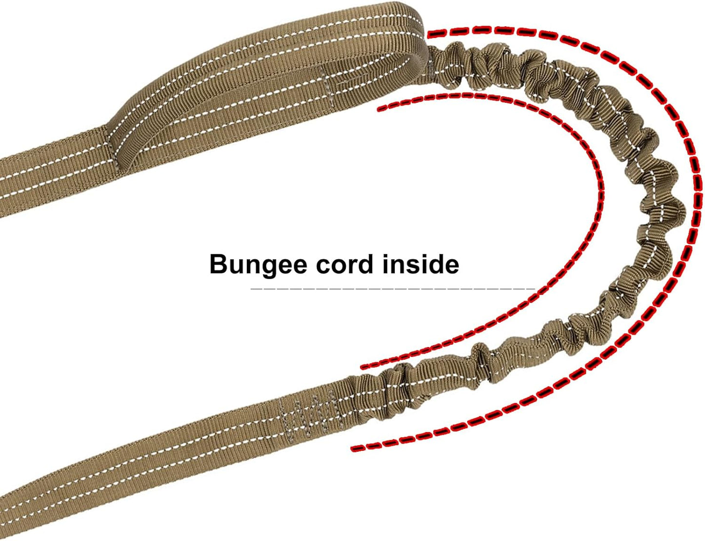 ICEFANG Tactical Dog Leash,K9 Training Walking Bungee Lead with 2 Control Handle,Heavy Duty Quick Release Metal Clasp,Hands Free D-Ring for Medium Large Dogs (4ft,Reflective Brown)