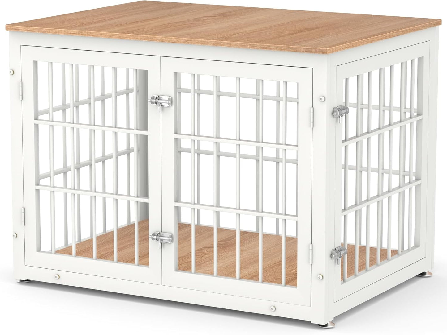 38 Inch Heavy Duty Dog Crate Furniture for Large and Medium Dogs, Decorative Pet House End Table, Wooden Cage Kennel Furniture Indoor, Natural and White