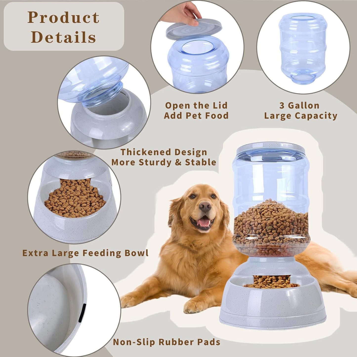 Automatic Dog Feeders,3 Gallon Capacity Gravity Food Dispenser for Large Dogs,Automatic Dog Feeder Large Breed, Pet Feeder Station Food Dispenser