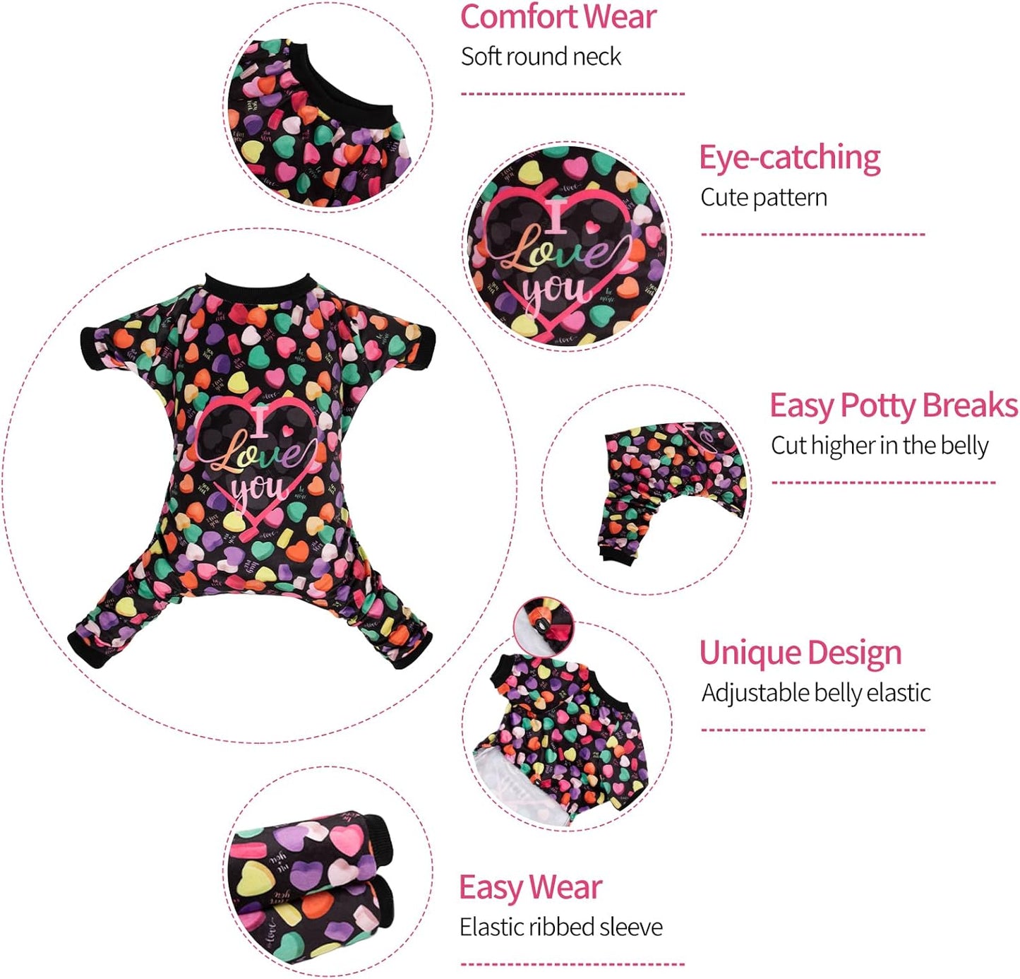 CuteBone Small Dogs Valentines Outfit Soft Puppy Onesies Pjs Dog Pajamas Pet Coat Cat Apparel Comfy Doggie Jumpsuit Bodysuit for All Seasons P272M