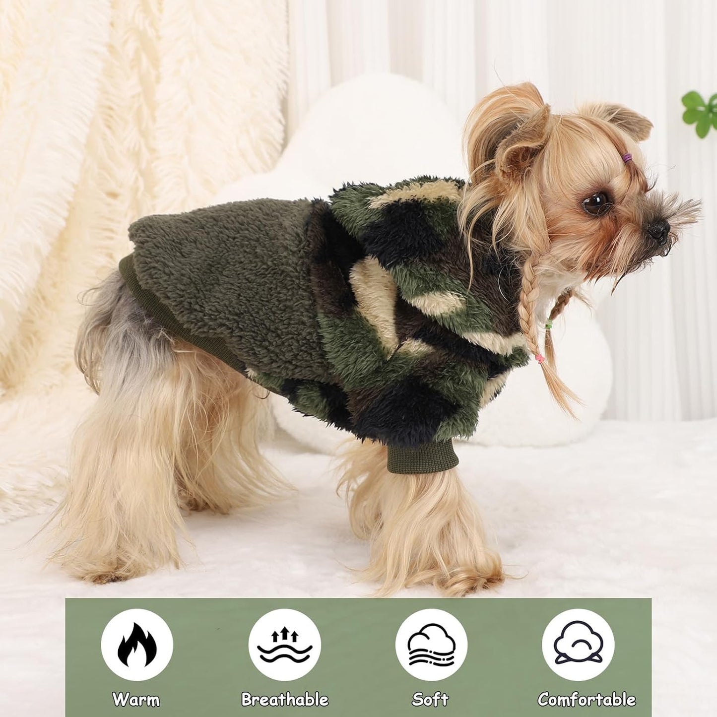 Small Dog Sweater for Dogs Hoodies,Winter Clothes Boy Girl Male Female,Warm XS Fleece Hoodies Pet Coat Apparel Outfit(XS, Army Green)