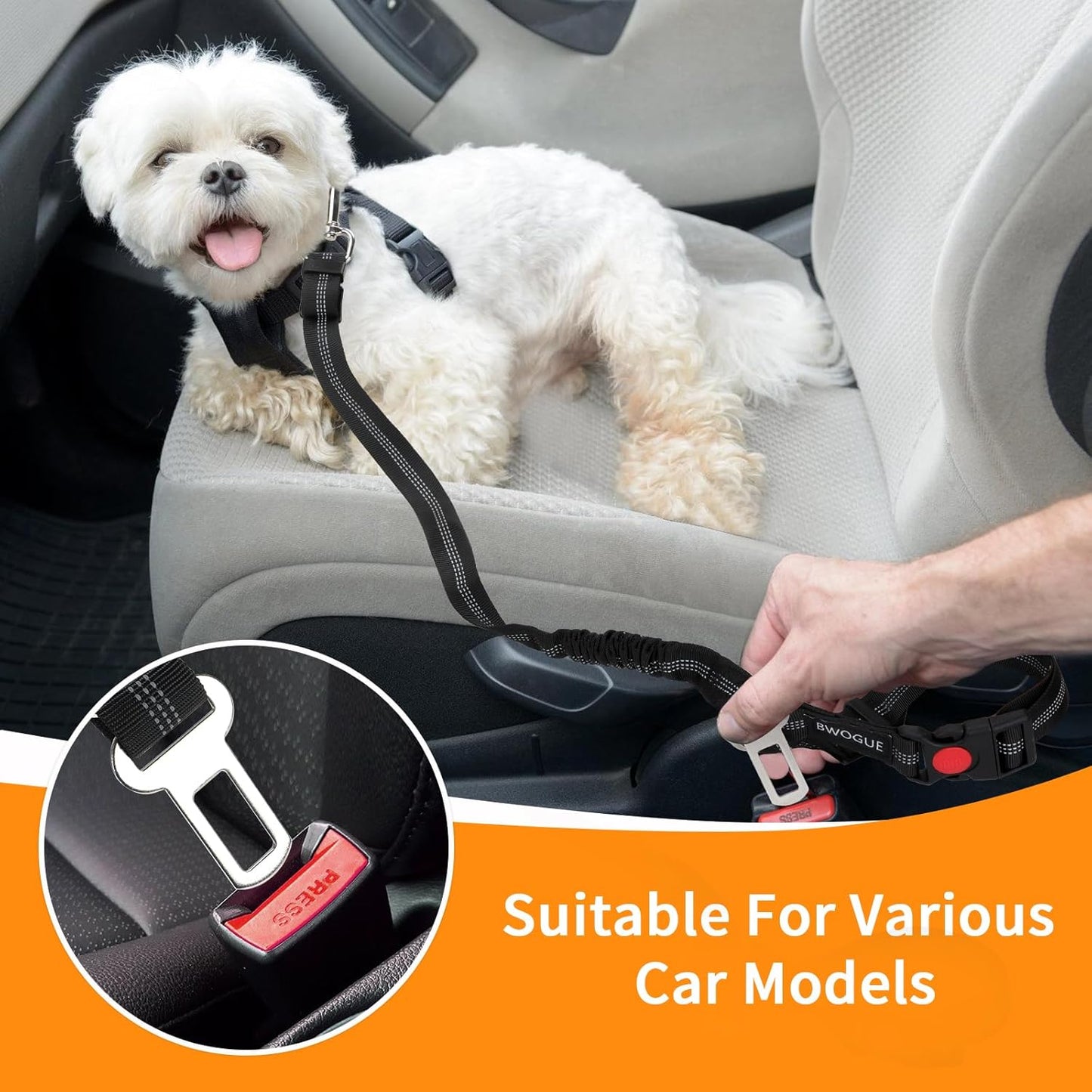 BWOGUE 2 Piece Dog Seat Belt for Car with Elastic Bungee Buffer Safety Seatbelt Car Headrest Restraint Wear Adjustable Metal Buckle Harness in Vehicle Travel for Pet