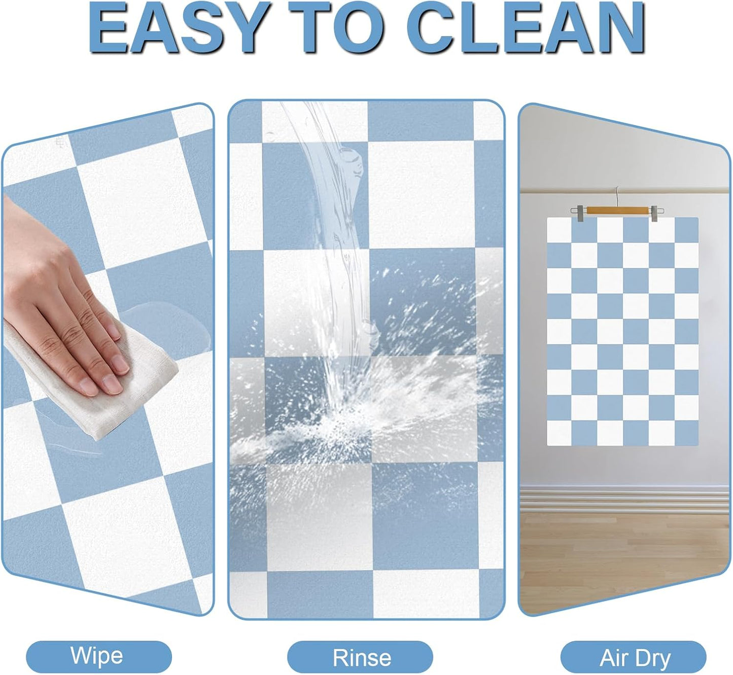 Pet Feeding Mat, 16"x 24" Absorbent Dog Food Mat, Checkered Cat Bowl Mats, Easy to Clean Pet Placemats, Quick Dry Dog Water Dispenser Mats for Messy Drinkers, Blue & White