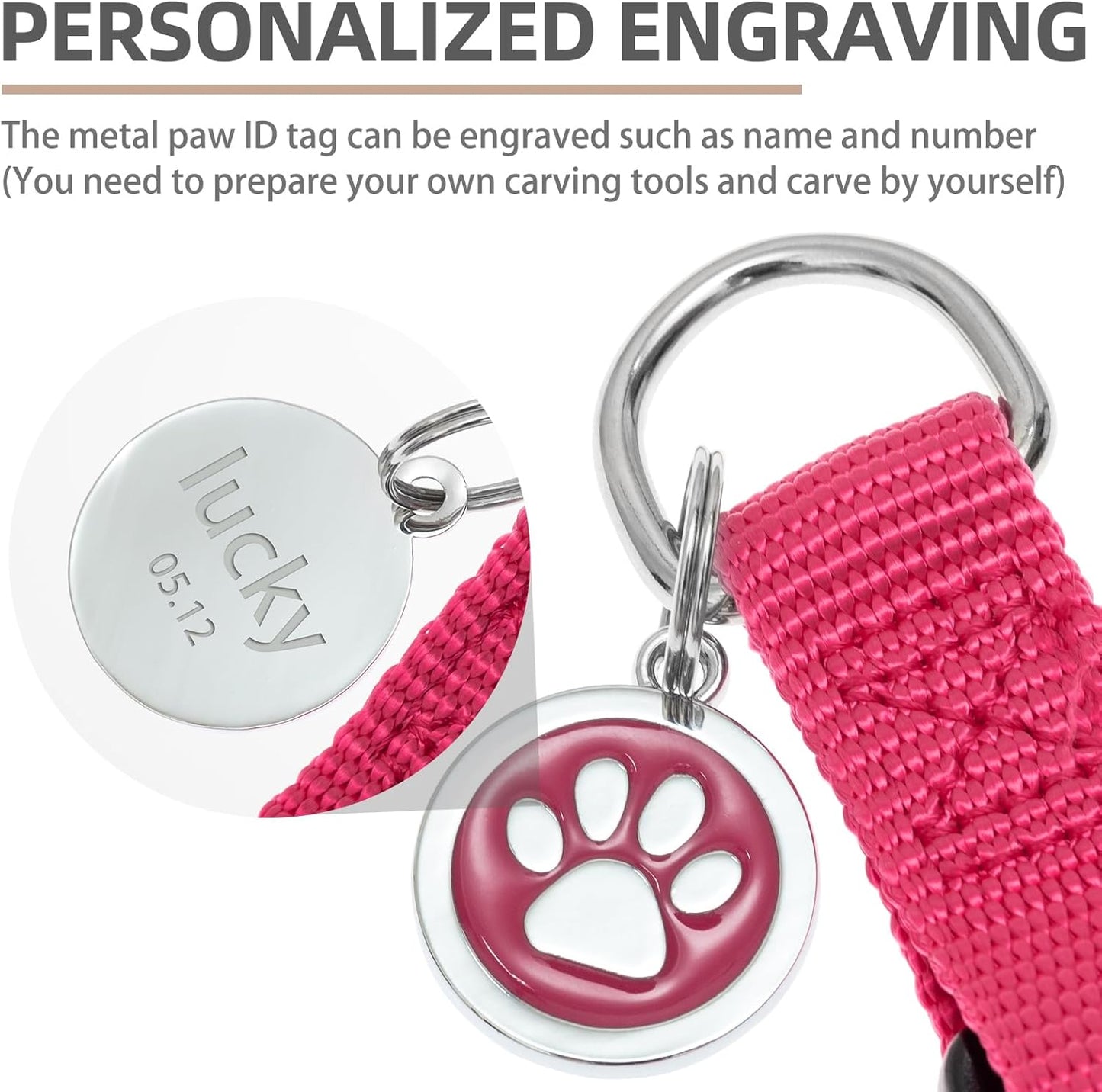 PUPTECK No Pull Dog Harness Soft Adjustable Basic Nylon Step in Puppy Vest Outdoor Walking with ID Tag Medium DeepPink