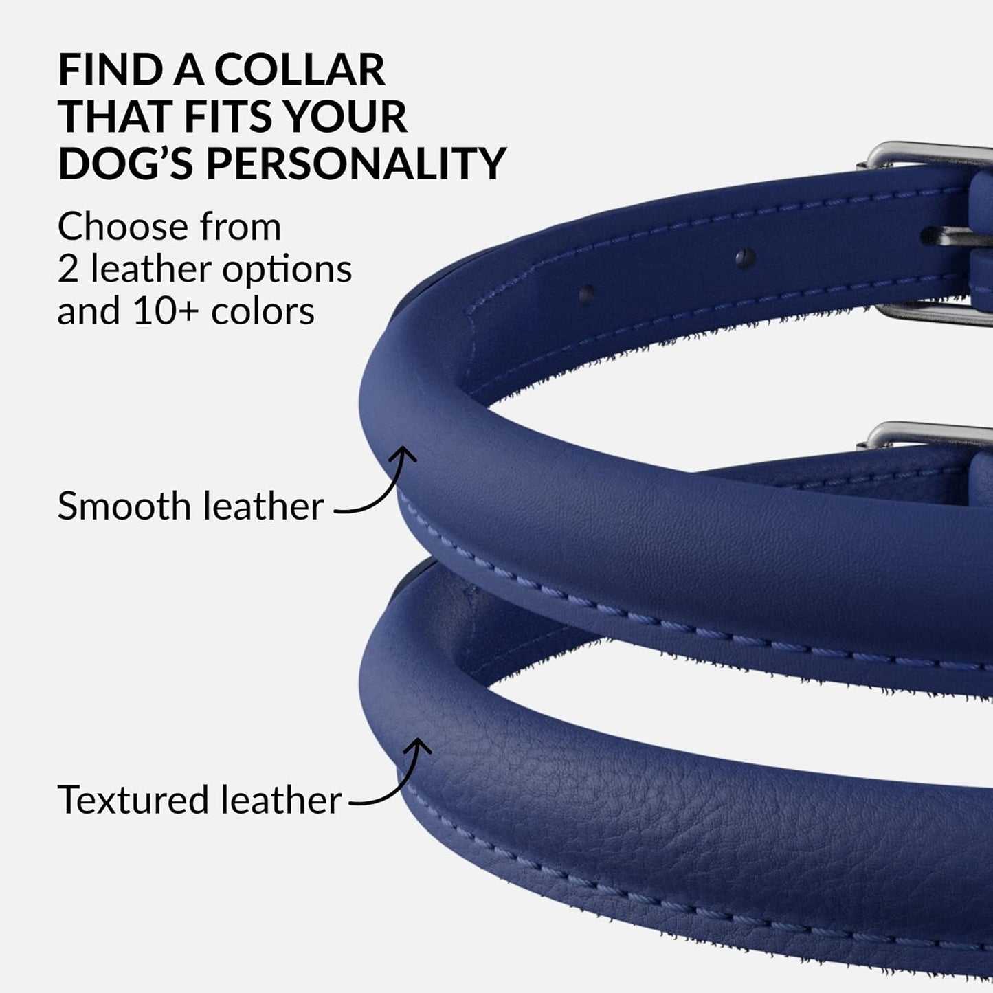 CollarDirect Rolled Leather Dog Collar, Soft Padded Round Puppy Collar, Handmade Genuine Leather Collar Dog Small Large Cat Collars 13 Colors (8-11 Inch, Deep Blue Smooth)