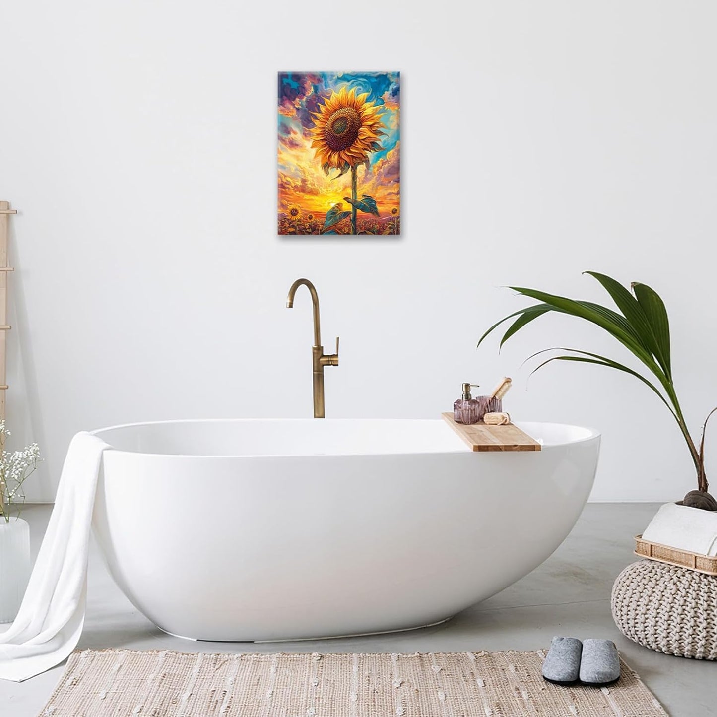 Sunflower Wall Art Canvas Yellow Floral Wall Decor Prints Framed Painting Pictures Gifts Artwork for Bathroom Bedroom Living Dining 12"x16"