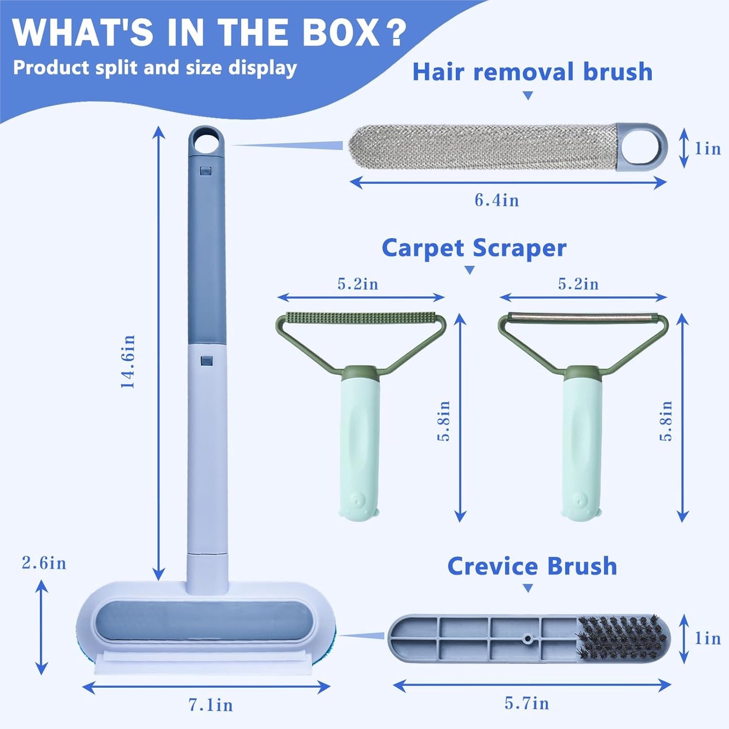 Multifunctional Pet Hair Remover,2 Pcs Carpet Scraper,4 in 1 Dog Hair Remover, Reusable Cat Hair Remover for Dog and Cat,Adjustable Lint Brush for Carpet,Sofa,Bedding,Clothes and Furniture,Blue