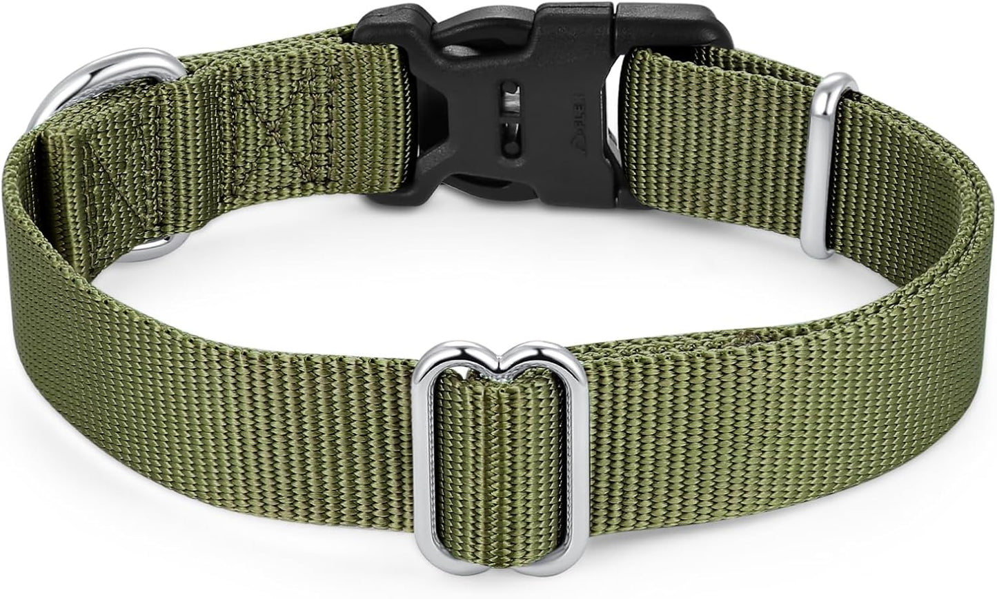 Mikivery Nylon Dog Collar with Quick Release Buckle Soft Adjustable Sturdy for Small Medium Large Dogs Military Green,L