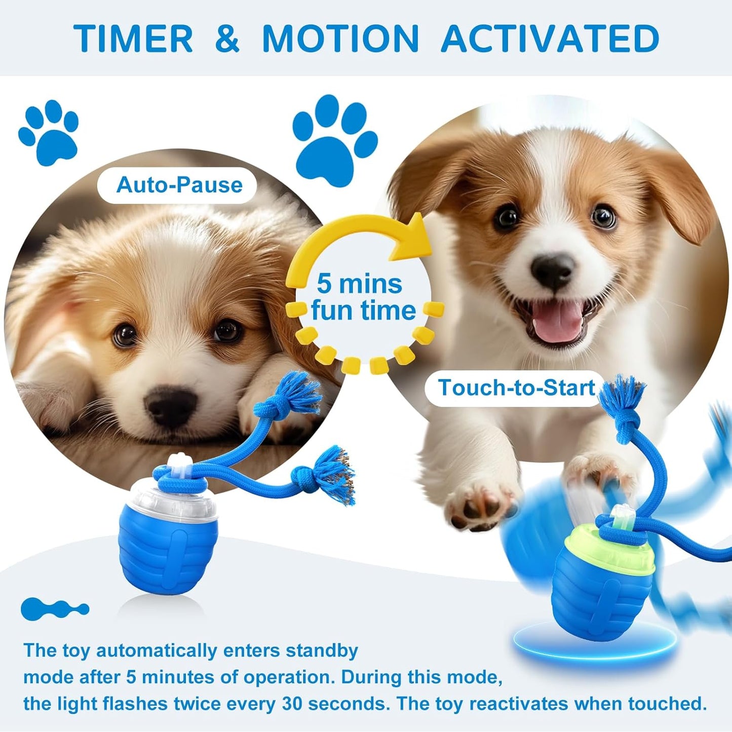 Interactive Dog Toys - [2025 Newly Upgraded] Motion Activated Ball for Small/Medium/Large Dogs, Automatic Moving Dog Toy Wicked Ball for Boredom & Training, Music, USB Rechargeable (Blue)
