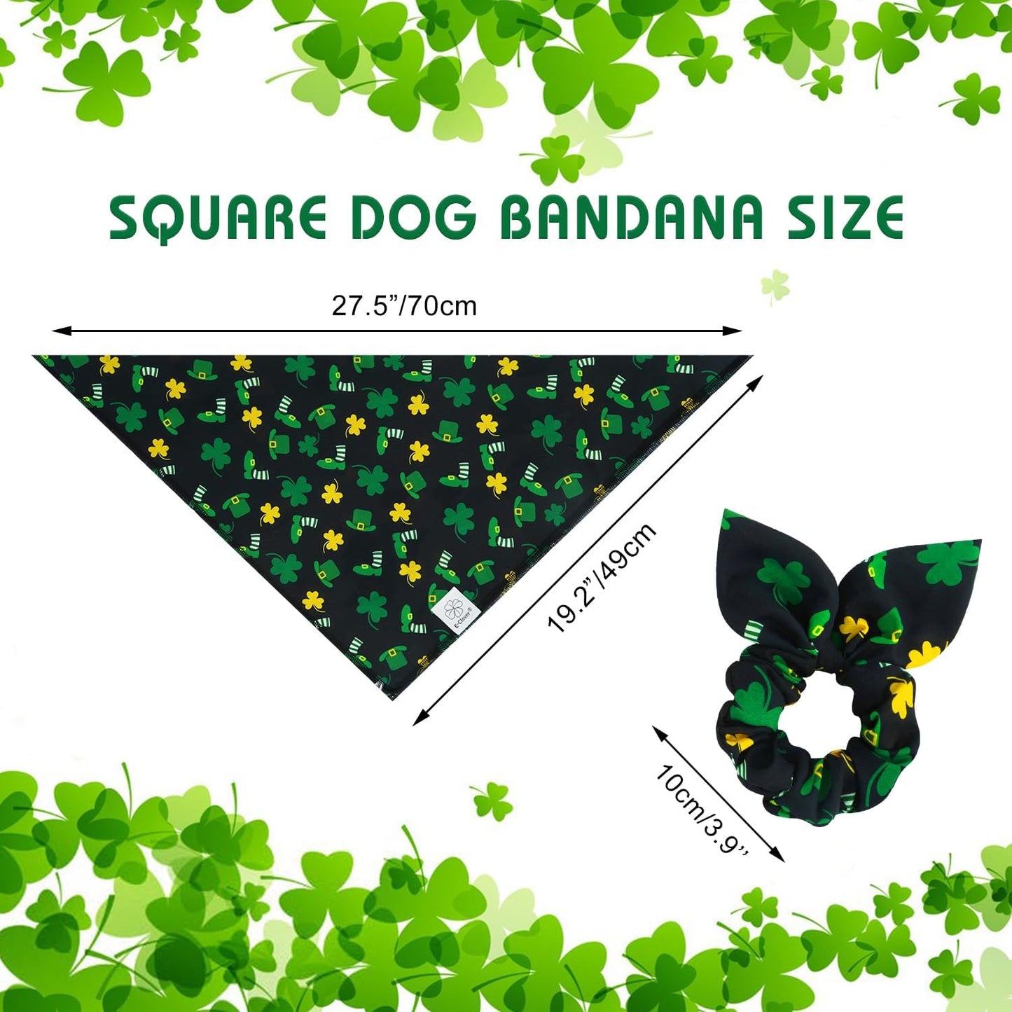 E-Clover Dog Bandana Boy & Matching Scrunchie-Shamrock Dog Bandanas Irish Pet Scarf Bib for Medium Large Dogs Girl Owner Gift Dark Green