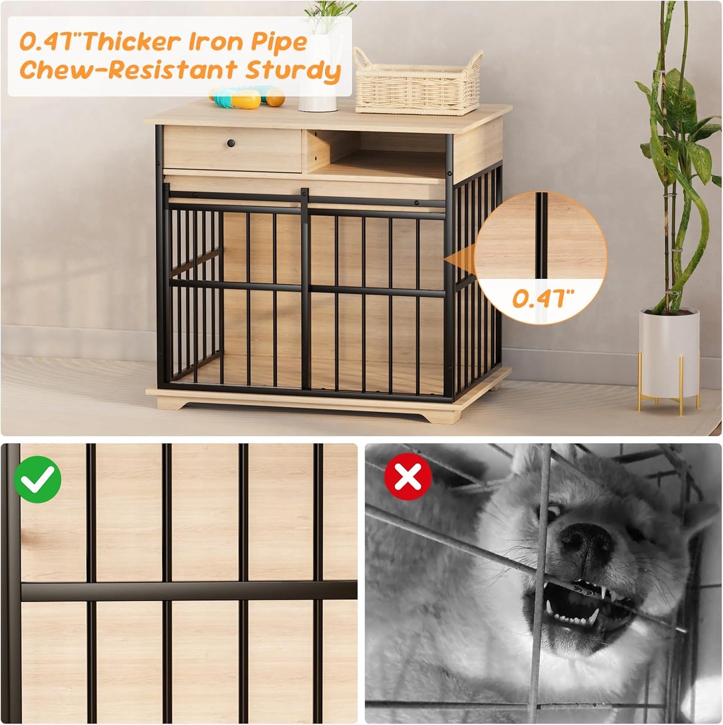 35.5" Dog Crate Furniture, Wooden Dog Crate Furniture for Medium Small Dogs, Wooden Dog Kennel End Table with Drawer and Open Shelves, Sliding Door Dog Kennel Furniture